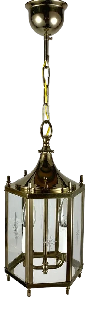 Vintage Glass and Brass Entry Hall Pendant, 1980s