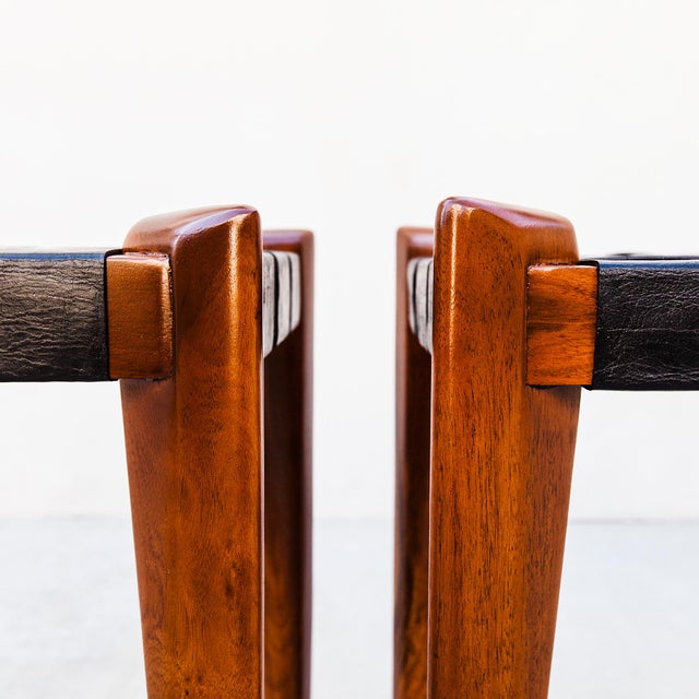 Edmond J. Spence Vintage 1960s Sculptural Stools in Solid Teak & Saddle Leather Attributed to Edmond Spence For Sale - Image 4 of 15
