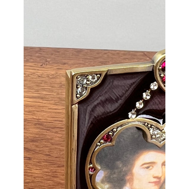 Gold New in Box Jay Strongwater Bejeweled Enamel Double Heart Picture Frame For Sale - Image 8 of 9