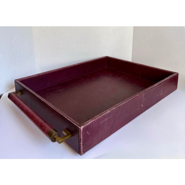 Global Views Global Views Burgundy Leather Executive Desk Tray With Leather Wrapped Handles For Sale - Image 4 of 12