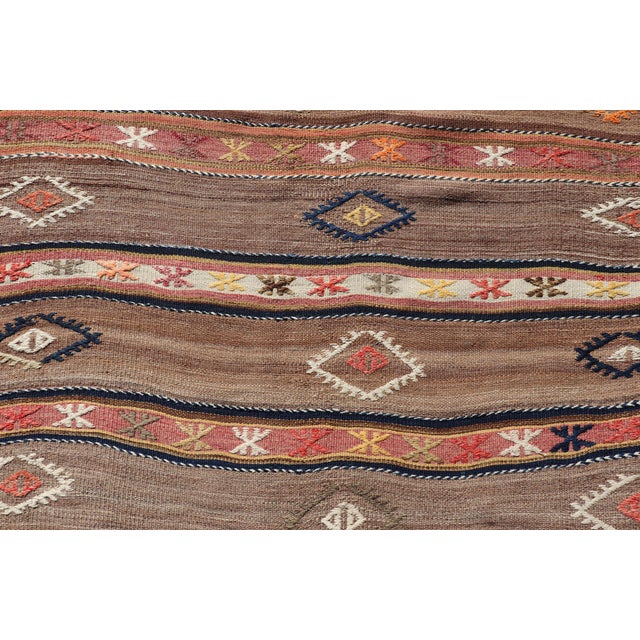 Textile Geometric Stripe Design Turkish Vintage Kilim Rug in Warm Earth Tones For Sale - Image 7 of 12
