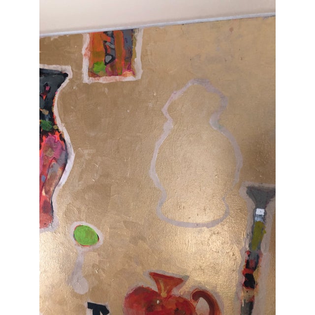 Late 20th Century Large Colorful Metallic Gold Abstract Still Life Painting by Roland Ginzel, Framed For Sale - Image 12 of 12