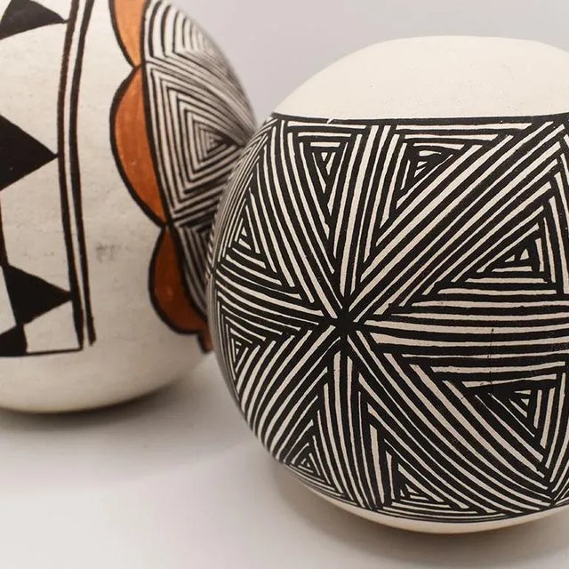 Two Polychrome Southwestern Indian Acoma Vessels in Brown, Black Orange - a Pair For Sale - Image 4 of 10