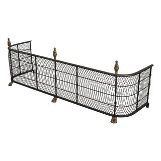 Federal Style Brass Finial & Wire Fireplace Fender For Sale