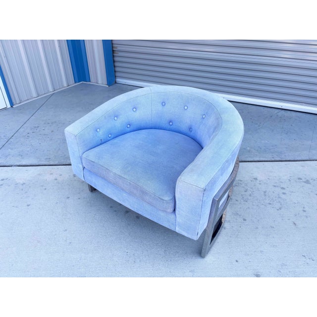 1970s Pair of Mid-Century Modern Chrome Barrel Chairs Styled After Milo Baughman For Sale - Image 9 of 12