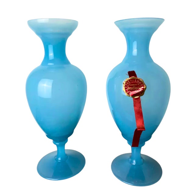 French Art Deco Light Turquoise Hand-Blown Opaline Glass Vases, 1920s, Set of 2 For Sale - Image 6 of 6