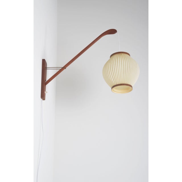 Metal Danish Teak Wall Lamp with Pearl Shade, 1960s For Sale - Image 7 of 10