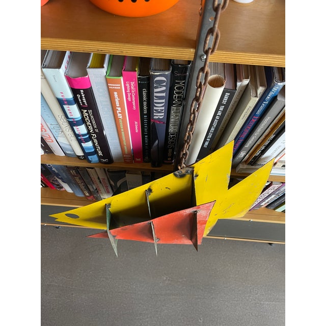 Yellow 1970s Vintage Monumental Fish Metal Mobile Sculpture Calder Style Geometric Steel Brutalist For Sale - Image 8 of 12