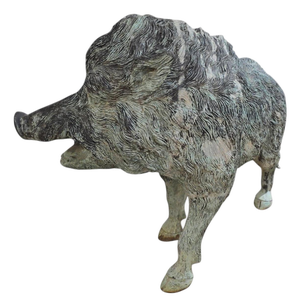 Italian Artist, Large Patinated Wild Boar Sculpture, Mid-20th Century, Bronze