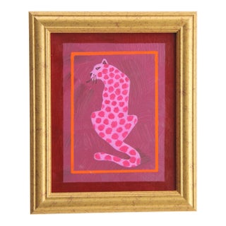 Leopard Folk Art Pop Art Shabby Chic Mauve Pink Burgundy Oriignal Oil Painting by Cleo Plowden For Sale