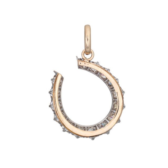 Victorian Antique Victorian 2ct Diamond Horseshoe Pendant 14k Gold Platinum Old Mine For Sale - Image 3 of 3