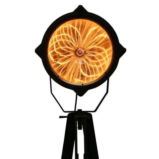 Industrial Vintage Industrial Green Wooden Tripod Floor Lamp For Sale - Image 3 of 9