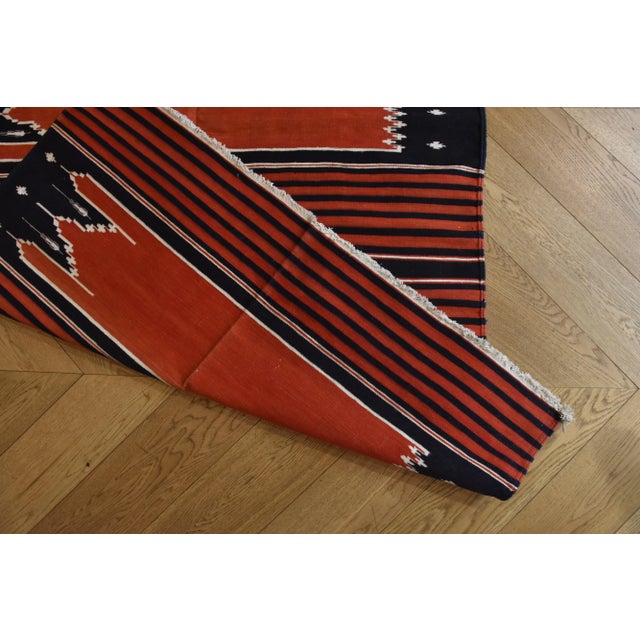 Indian Red, White, and Blue Mehrab Rug, 1970s For Sale - Image 9 of 16