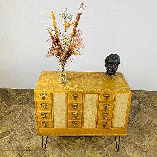 Mid-Century Modern Mid-Century Index Card Filing Cabinet in Oak For Sale - Image 3 of 17