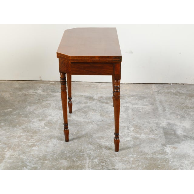 Wood English Regency 1820s Lift Top Console Table with Turned Legs and Arrow Feet For Sale - Image 7 of 12