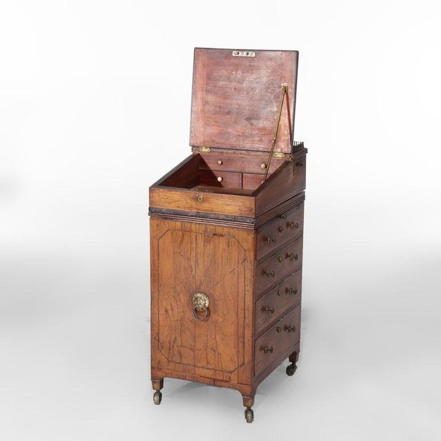 Antique English Burl 4 Drawer Leather Top Davenport Unsigned C1880 Measures - 32 3/4 h x 16 1/4 w x 19 d This exquisite...