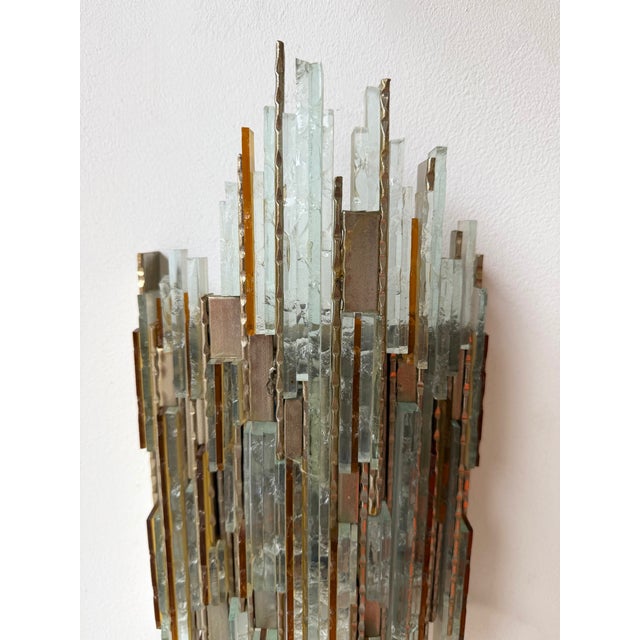 Silver Pair of Hammered Glass Silver Iron Sconces by Poliarte, Italy, 1970s For Sale - Image 8 of 12