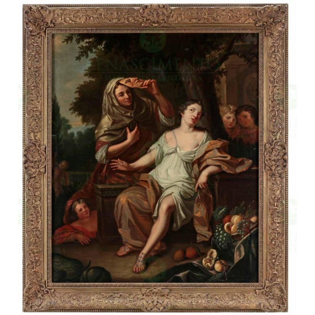 Circle of Caspar Netscher, Allegory, 1600s, Oil on Canvas For Sale - Image 6 of 7