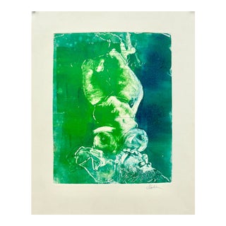 "Mermaid in Green" Fine Art Monotype by Martha Holden For Sale