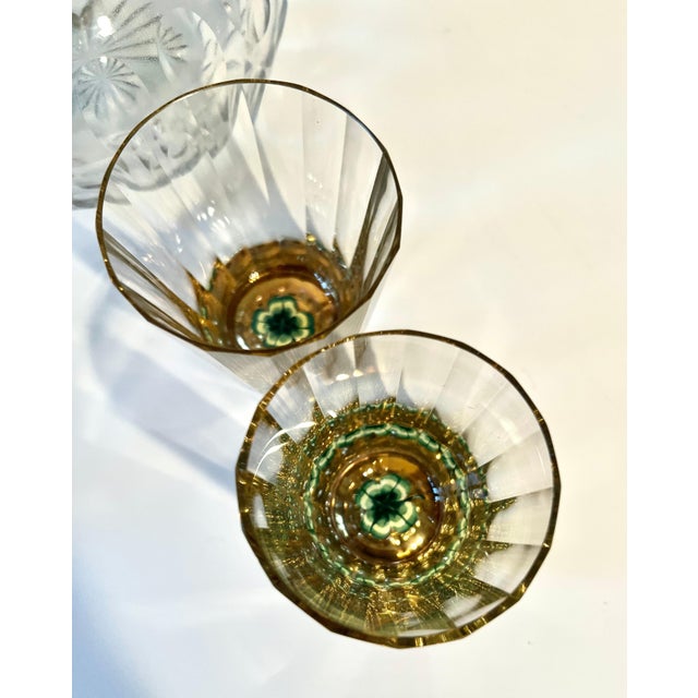 Decanter and Four Crystal Shot Glasses with Hand Painted Clover Details - 5 Pieces For Sale - Image 12 of 12