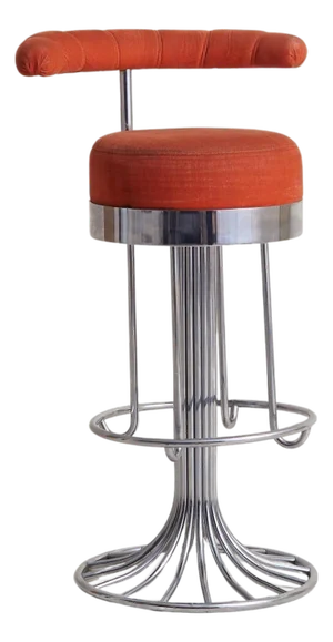 Italian Chrome Bar Stool in Original Orange Upholstery, 1970s - 3 Available