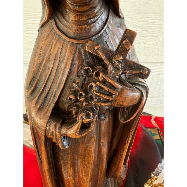 Antique French Carved Oak Statue Niche St. Thérèse Gothic Shrine C1930 For Sale - Image 10 of 18