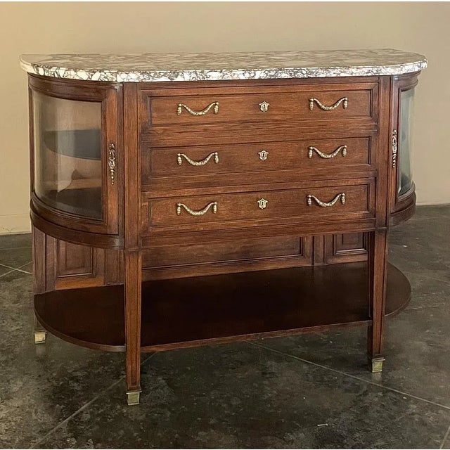 19th Century French Louis XVI Walnut Marble Top Display Buffet ~ Linen Press For Sale - Image 13 of 13