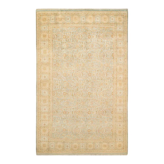 Mogul Collection Hand-Knotted Area Rug - Light Blue 6' 1" x 9' 3" For Sale