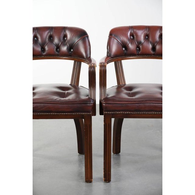English Style Dark Brown Cowhide Chesterfield Chairs, Set of 2 For Sale - Image 10 of 15