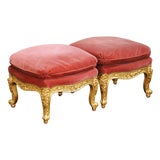 Pair of 19th Century French Louis XV Giltwood Stools With Velvet Cushions For Sale