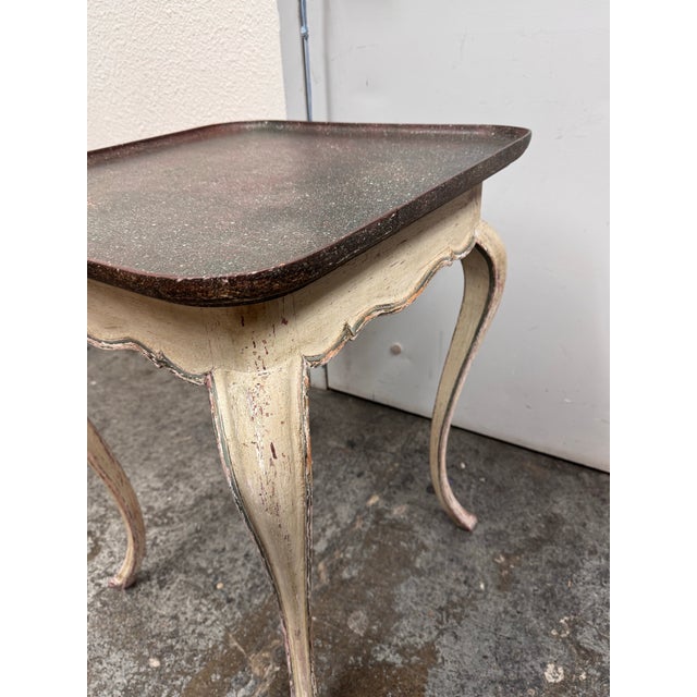 Late 20th Century Swedish Faux Porphyry Top Side Table + Drawer, Vintage For Sale - Image 5 of 12