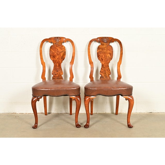 Antique English Queen Anne Burl Wood Side Chairs or Dining Chairs, Circa 1860s For Sale - Image 14 of 14