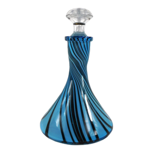 Blue and Black Striped Wide Bottom Decanter or Vase # 27159