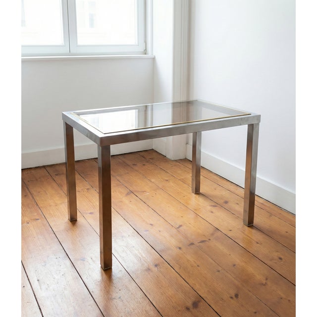 Side Table in Brushed Steel and Brass by Guy Lefèvre for Maison Jansen, 1970s For Sale - Image 3 of 3