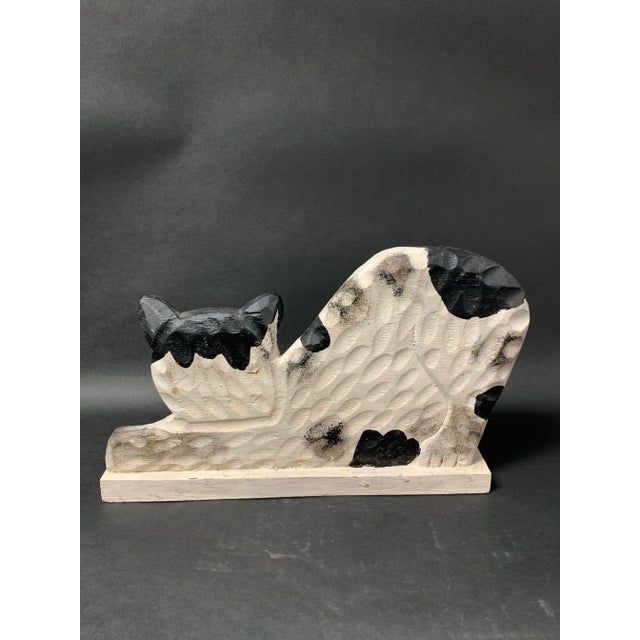 Wood Vintage Folk Art Painted Wooden Carved Cat Sculpture For Sale - Image 7 of 8
