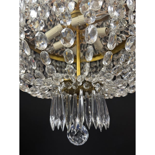 Vintage Chandelier- Extraordinary French Montgolfière Empire-Brass & Crystal Basket Chandelier For Sale - Image 11 of 15