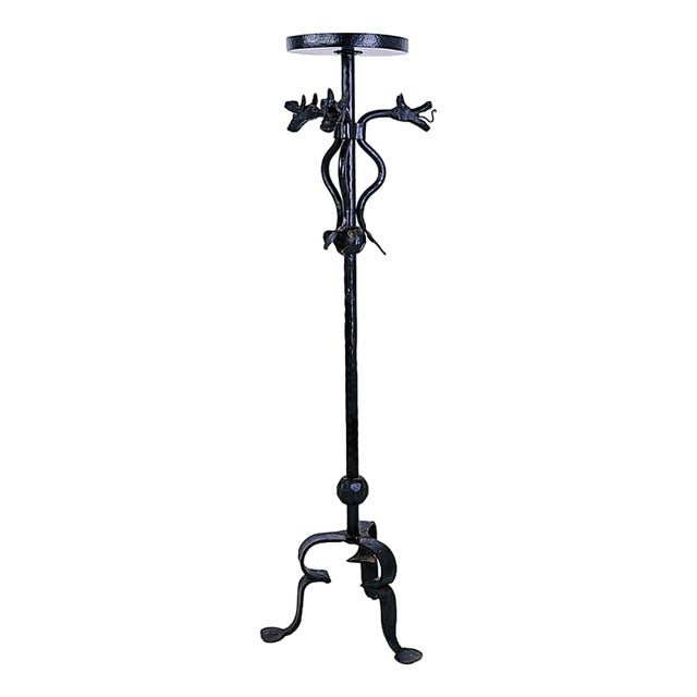 Wrought Iron Candleholder with Dragon Decoration For Sale