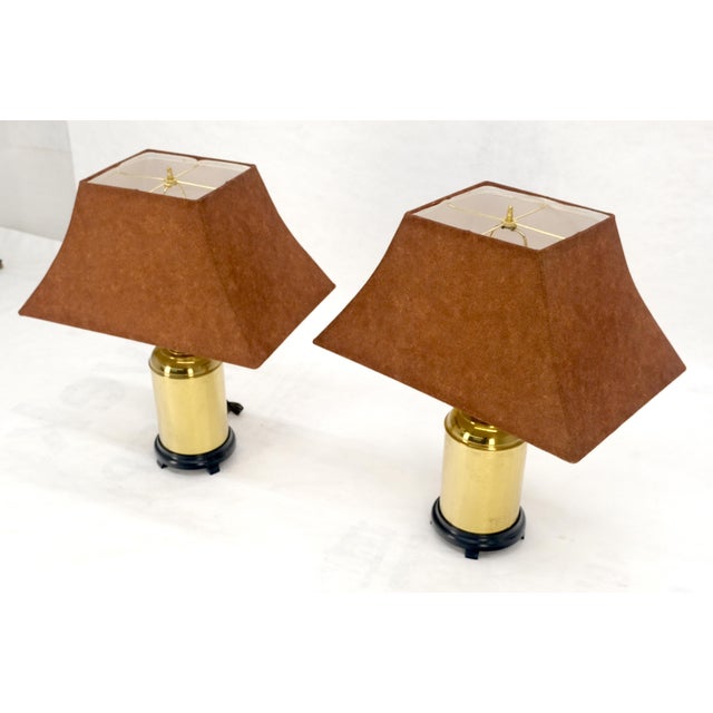 Pair of Asian Style c1070s Cylinder Shape Base Table Lamps Wooden Feet MINT! For Sale - Image 11 of 17