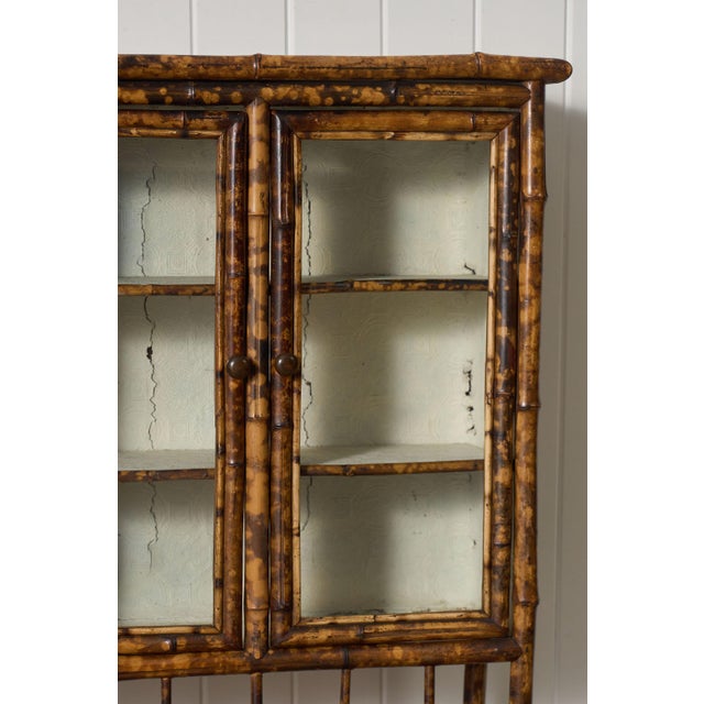 19th Century Tortoise Bamboo 2-Door Glass Front Cabinet For Sale - Image 4 of 14