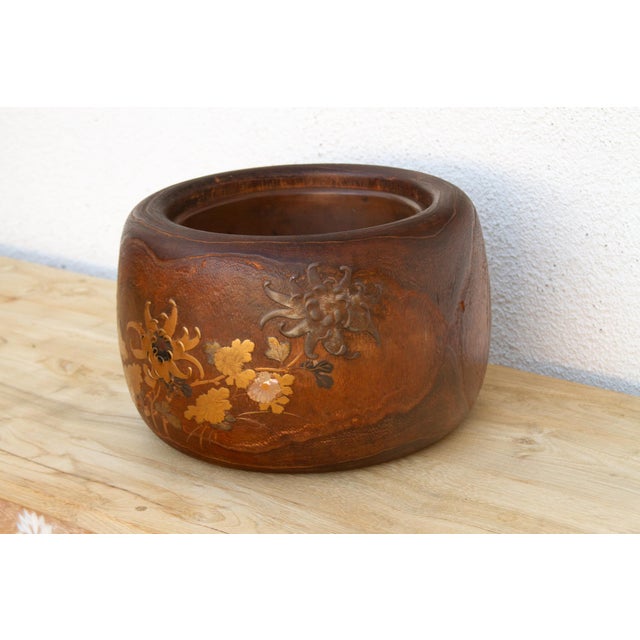 Japanese Large Antique Japanese Inlay Wood Hibachi Platter For Sale - Image 3 of 9
