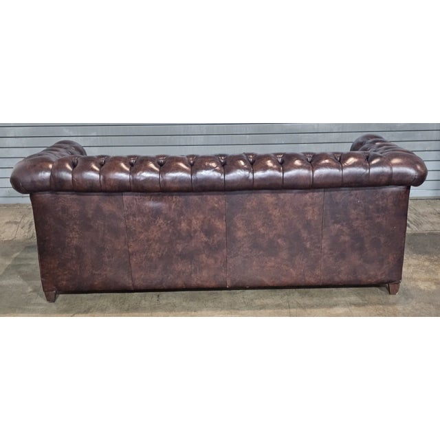Late 20th Century Classic Chesterfield Brown Top Grain Leather Tufted Leather Sofa Nail Head Trim For Sale - Image 9 of 11