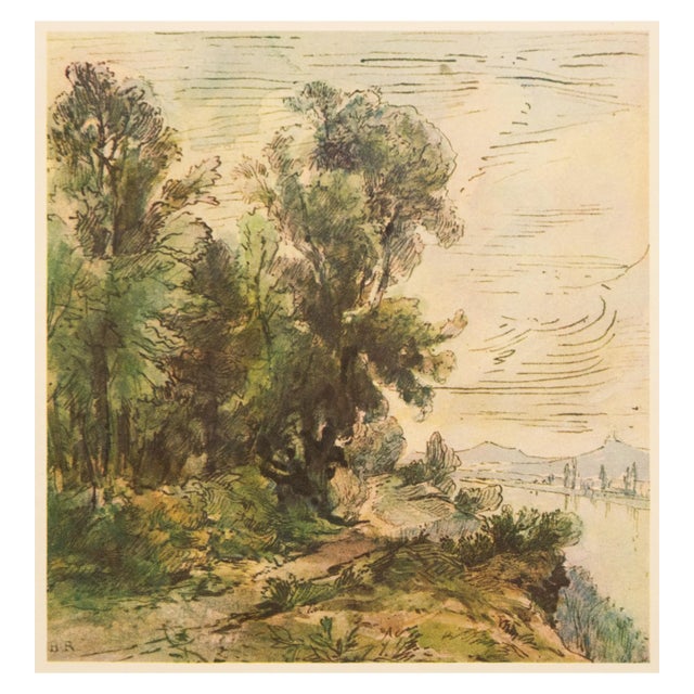 1959 After Theodore Rousseau "River Landscape" Cottage Style First Edition Vintage Print For Sale