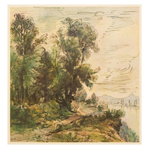 1959 After Theodore Rousseau "River Landscape" Cottage Style First Edition Vintage Print