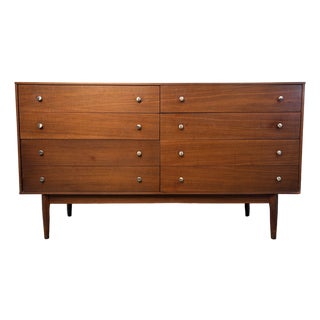 Mid 20th Century Modern Walnut Dresser With Chrome Pulls For Sale