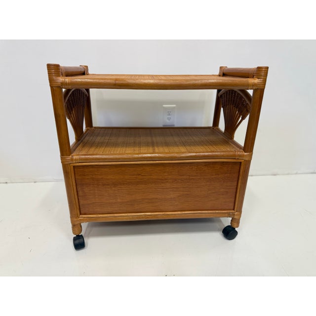 Vintage Coastal Rattan Bar Cart For Sale - Image 4 of 9