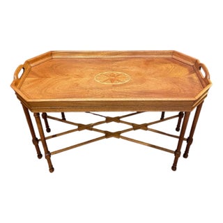 Vintage Drexel Floral Marquetry Inlay Cocktail Coffee Fixed Tray Table For Sale