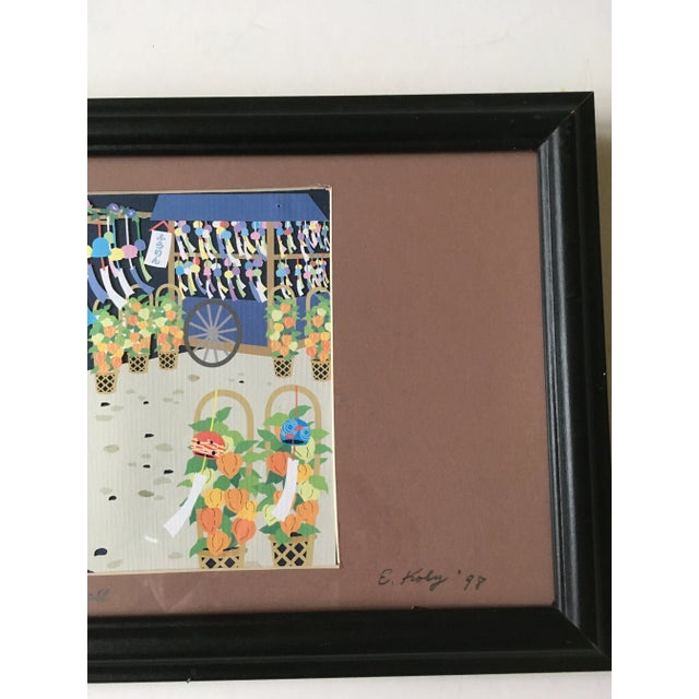 1990s 1990s "Fuhlin (Wind Bell)" Japanese Kirie Razor Cut Art, Framed For Sale - Image 5 of 13