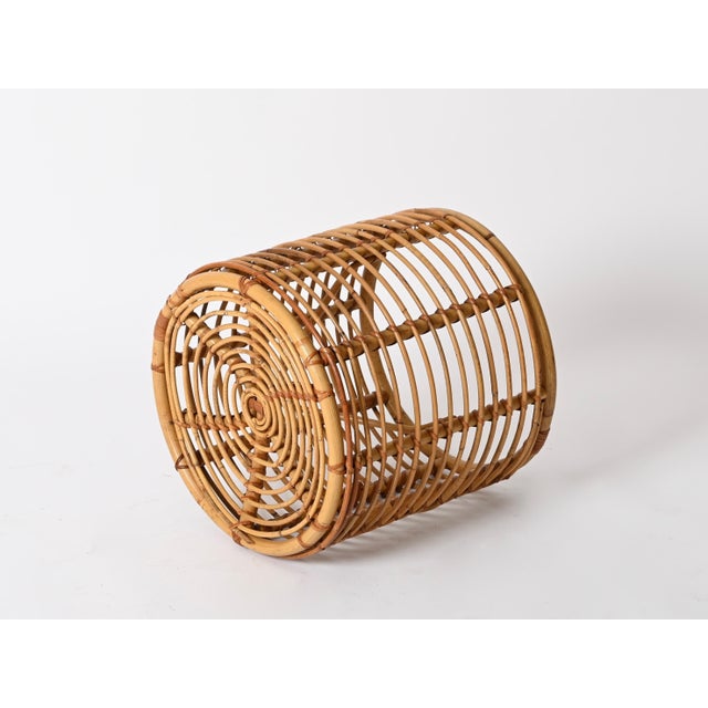 Mid-Century Modern Rattan and Wicker Round Pouf by Tito Agnoli, Italy, 1960s For Sale - Image 12 of 13