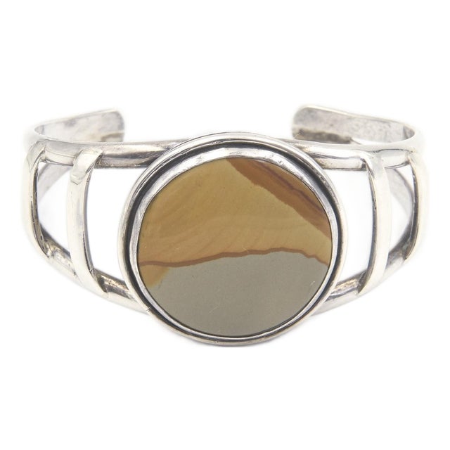 Late 20th Century Southwestern Jasper Sterling Silver Cuff Bracelet For Sale