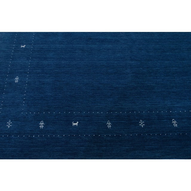 Textile Modern Hand-Loomed Minimalist Gabbeh Wool Rug in Blue For Sale - Image 7 of 8